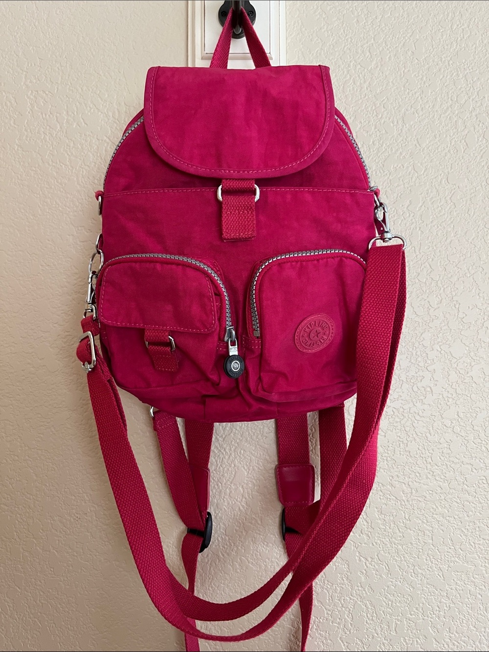 Kipling hot pink nylon back pack